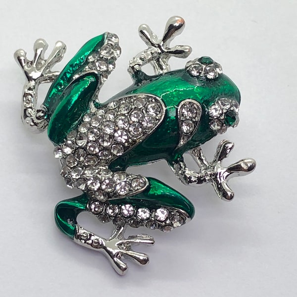 Beautiful Frog Rhinestone Brooch, Costume Jewelry