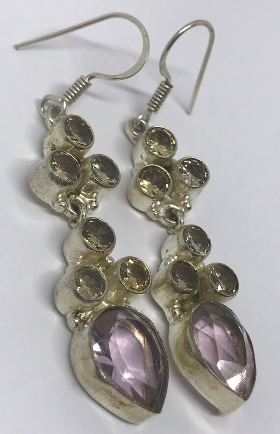 Sterling Silver Amethyst and Quartz Dangle Earrin… - image 4