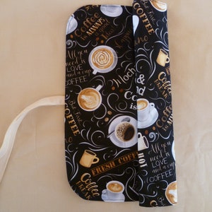 'What's your coffee' themed placemat with zipped compartment school or work coffee lover gift for yourself camping and picnic image 4