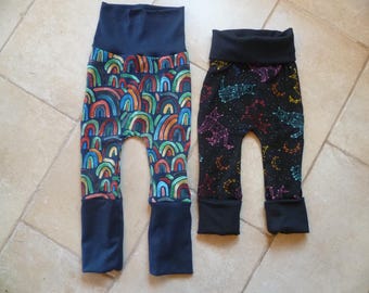Adjustable trousers - 6 months to 3 years - cotton knit - rainbow or constellation - practical and fun - baby gift - grows with the child