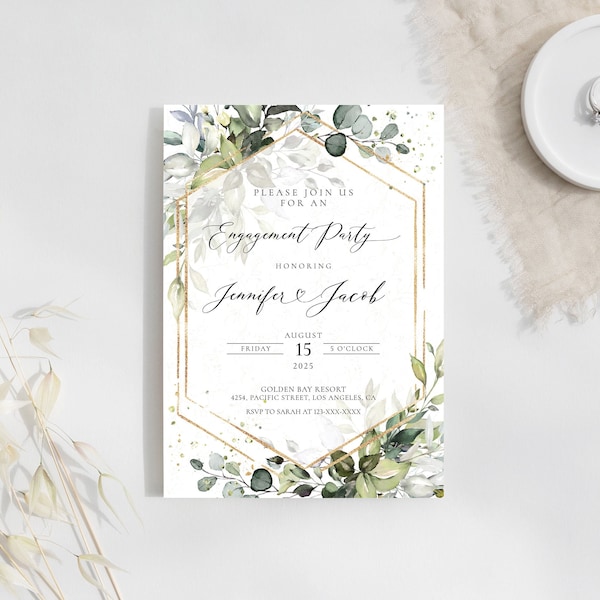 Greenery Engagement Party Invitation Template, Eucalyptus Engagement party Invite, We are engaged invite, 100% Editable, HEB-22E