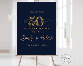 Custom design, Navy blue 50th Anniversary sign, 50th anniversary sign, Anniversary Sign Printable, 50th Anniversary decoration, Gold
