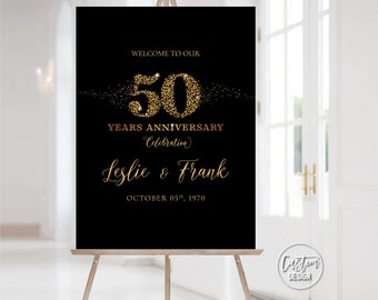 Black & Gold 50th Anniversary Welcome Sign, Modern Decor (Digital Printable)