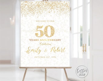 Modern 50th Wedding Anniversary Welcome Sign, Gold Confetti (Digital Printable)
