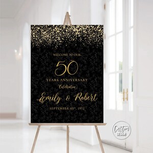 Custom design, Black Gold 50th Anniversary sign, 50th anniversary sign, Anniversary Sign Printable, 50th Anniversary decoration, Gold
