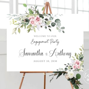 Custom design, Blush greenery We are engaged Welcome Sign, Blush pink Engagement Party Sign, Engagement Party, Blush pink, Greenery, GB1