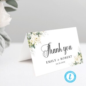 White Roses Wedding Thank you Card, Folded Thank you Card, 100% Editable, Digital File, Templett, White Roses, WR3