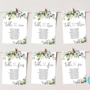 Modello di matrimonio con tabella dei posti a sedere sospesi nel verde, segno della tabella dei posti a sedere per matrimoni di eucalipto, modello di carta, stampabile, modificabile, Templett, HEB-22A