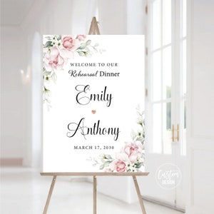 Custom Design, Blush Pink Roses Rehearsal Dinner Welcome Sign, The Night Before Sign, Wedding Rehearsal Sign, Blush Pink Wedding Sign, A2