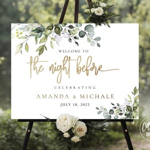 Custom Design, Greenery Rehearsal Dinner Welcome Sign, The Night Before Sign, Wedding Rehearsal Sign, Greenery, Eucalyptus, Herbal, HEB-22A