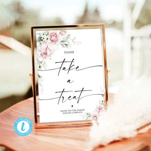 Blush Pink Roses Please Take A Treat Sign, Minimalist Wedding Sign, Thank You For Making Our Day Sign, Bridal Shower Sign, Blush Pink, A2