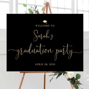 Custom design, Black gold Graduation Party Welcome Sign, Grad Party Sign, Minimal Graduation Decorations, Graduation Banner, Minimalist