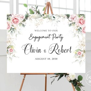 Custom design, Blush pink roses We are engaged Welcome Sign, Blush pink Engagement Party Sign, Engagement Party, Blush pink roses, A3