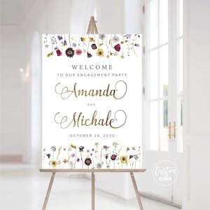 Custom design, Wildflower Engagement Party Sign, Wildflower We are engaged Welcome Sign, Engagement Party, Rustic Engagement Decor, WF1