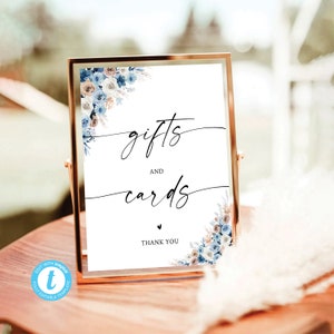 Regalos y signo de tarjeta boho azul, signo de boda minimalista, signo de regalos de boda, signo de regalos, signo de regalo de despedida de soltera, Boho, BOH-22B