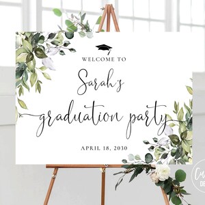 Greenery Graduation Party Welcome Sign, Grad Party Sign, Graduation Decorations, Graduation Banner, Eucalyptus, Herbal, HEB-22A