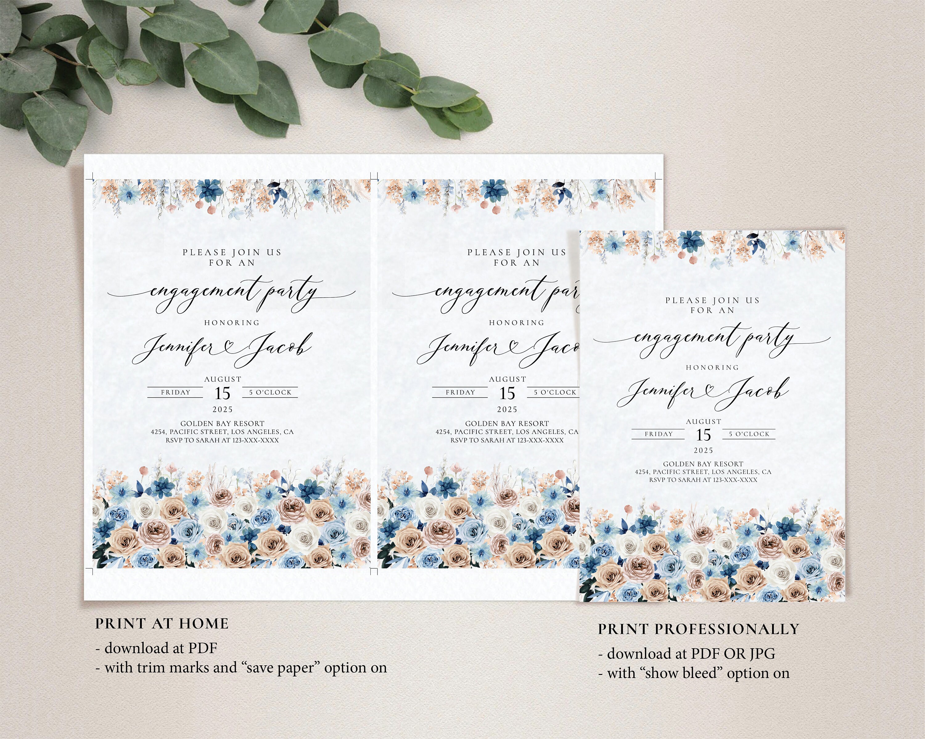 Blue Boho Engagement Party Invitation Template Blue Boho Etsy