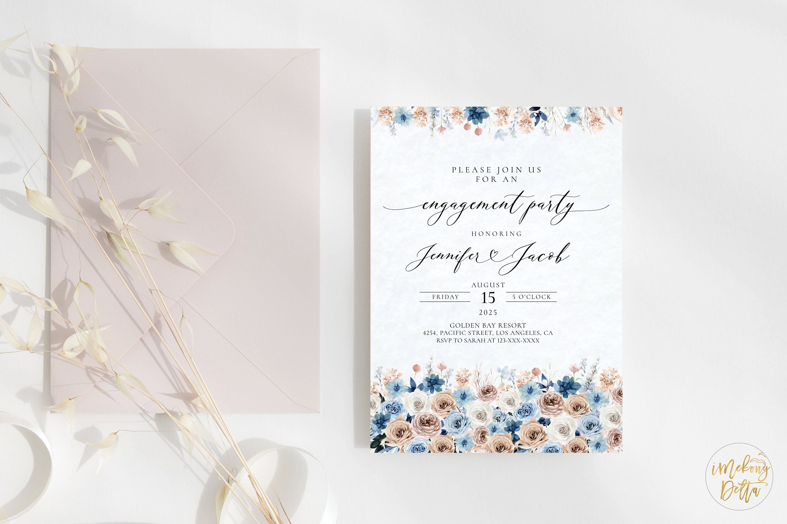 Blue Boho Engagement Party Invitation Template Blue Boho Etsy