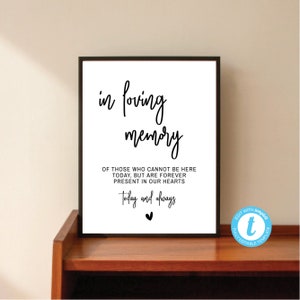 Printable In Memory Wedding Sign, In Loving Memory Sign Template, Editable Wedding Memorial Table Sign, Minimal Memory Sign
