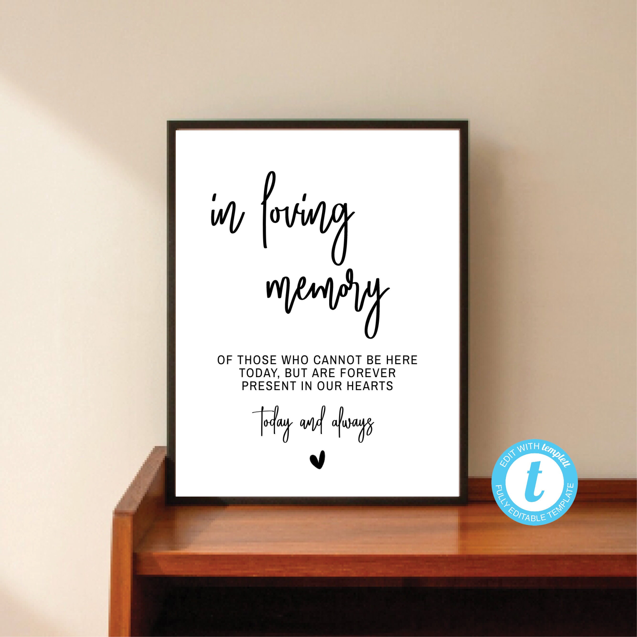 Printable in Memory Wedding Sign in Loving Memory Sign - Etsy