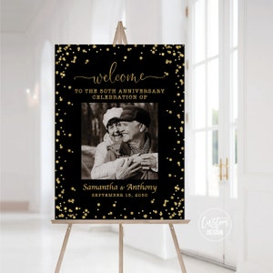 Schwarz Gold 50 Jahre Jubiläum mit Foto Willkommensschild, 50 Jahre Dekoration, 50 Jahre Jahrestag Poster, Gold Dot, 50 Jahre Hochzeitsschild