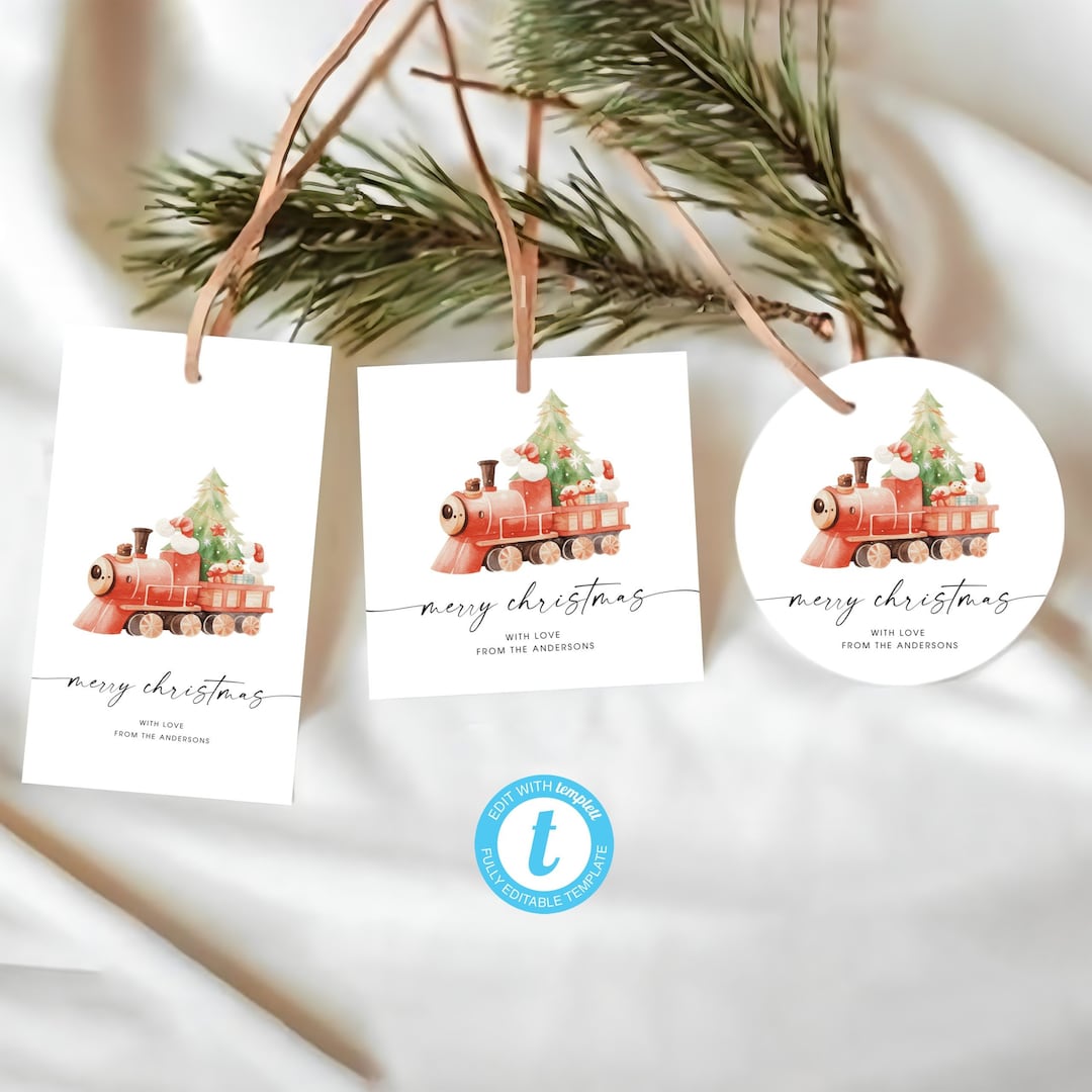 Christmas Train Gift Tag, Editable Template, Holiday Favor Tags ...