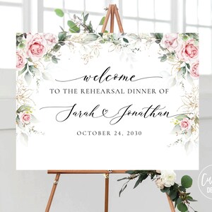 Custom Design, Blush Pink Roses Rehearsal Dinner Welcome Sign, The Night Before Sign, Wedding Rehearsal Sign, Blush Pink Rehearsal Sign, A3