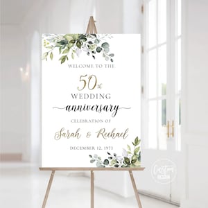 Custom design, 50th anniversary sign, 50th Anniversary decoration, 50th anniversary poster, Gold Greenery, Eucalyptus, Herbal, HEB-22A