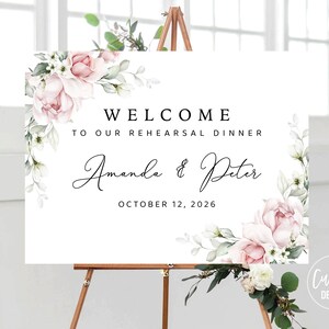 Custom Design, Blush Pink Roses Rehearsal Dinner Welcome Sign, The Night Before Sign, Wedding Rehearsal Sign, Blush Pink Rehearsal Sign, A2