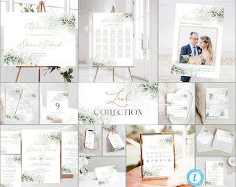 Eucalyptus Wedding Stationery Mega Bundle: Greenery & Gold, Editable Template (Digital Download)