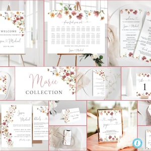 Wildflowers Wedding Mega Bundle Template, Wedding Template Bundle 22 Pieces Included, Wedding Stationery, Bohemian, Watercolor Flower, WF2