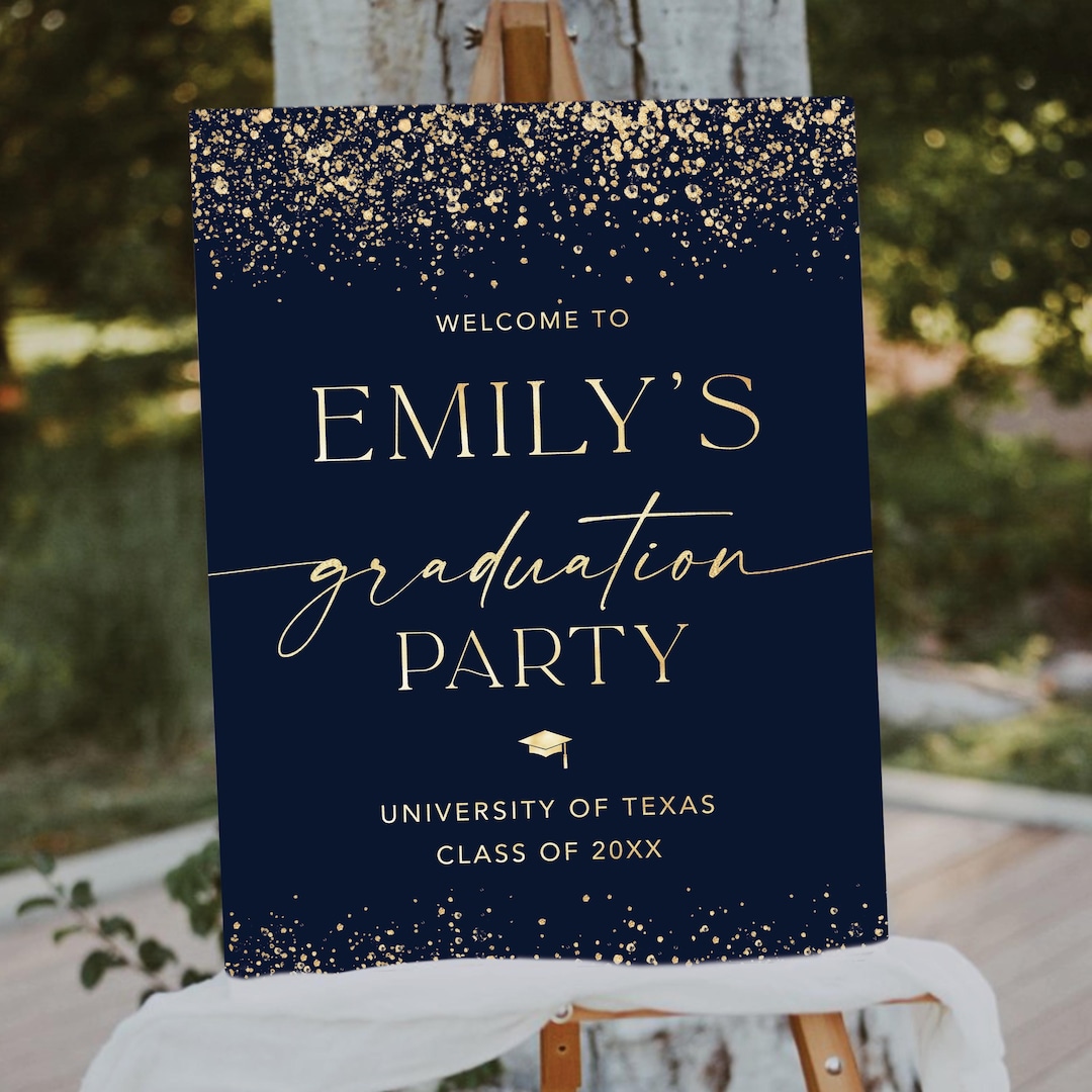 Navy Grad Sign Navy Graduation Party Welcome Sign, Modern Grad Celebration Poster ...