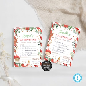 Kerstelf rapportkaartsjabloon, meisje Elf rapportkaart bewerkbaar, Elf Santa ondeugend of leuk rapport, Elf Bezoekrapport, Elf Terugkeerrapport