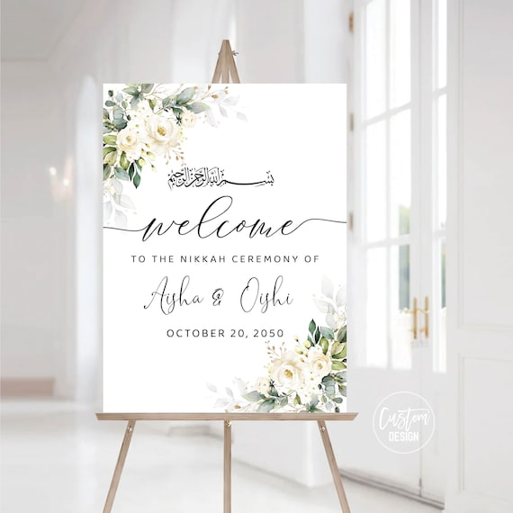 Blush Pink Floral Nikkah Wedding Welcome Sign, Sage Green (digital