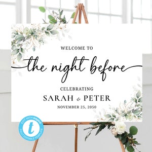 Greenery Rehearsal Dinner Welcome Sign Template, Rehearsal Dinner Welcome Sign, 100% Editable, Templett, Printable, Eucalyptus, HEB-22C