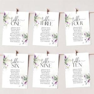 Greenery Purple Hanging Seating Chart Wedding Template, Green Lavender Wedding Seating Chart Sign, Lilac Floral, Printable, Templett, GL1