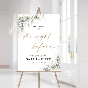 Greenery The Night Before Welcome Sign, Rustic Rehearsal Dinner Sign, Wedding Rehearsal Sign, Best Day Ever, Eucalyptus, Herbal, HEB-22C