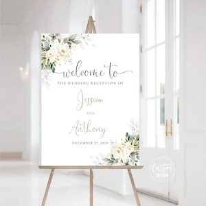 Custom Design, White Roses Wedding Welcome Sign, Welcome To The Wedding, Wedding Reception Sign, White Roses, White Roses Sign, WR3