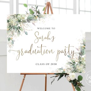 Greenery Graduation Party Welcome Sign, Grad Party Sign, Graduation Decorations, Graduation Banner, Eucalyptus, Herbal, HEB-22F