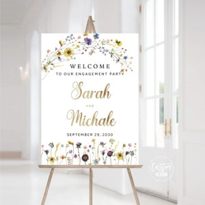 Custom design, Wildflower Engagement Party Sign, Wildflower We are engaged Welcome Sign, Engagement Party, Rustic Engagement Decor, WF1