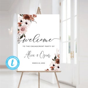 Silk Floral Engagement Party Welcome Sign Template, Silk Floral Engagement Party Welcome Sign, 100% Editable, Templett, Printable, SF1