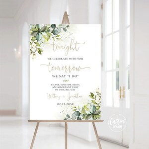 Greenery Rehearsal Dinner Welcome Sign, The Night Before Welcome Sign, Wedding Welcome Sign, Rehearsal Dinner, Eucalyptus, Herbal, HEB-22A