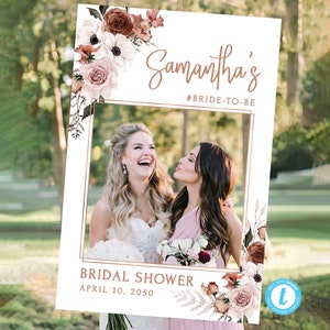 Silk Floral Bridal Shower Photo Booth Frame Template, Wedding Photo Prop Frame, Printable Bridal Shower Photo Prop, Editable, Templett, SF1