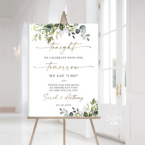 Greenery Rehearsal Dinner Welcome Sign, The Night Before Sign, Wedding Rehearsal Sign, Wedding Sign, Greenery, Eucalyptus, Herbal, HEB-22A