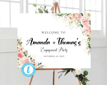 Ethereal Blush Engagement Welcome Sign, Engagement Welcome Sign, We are engaged Sign, Engagement Party, Floral, Editable, Templett, FLO-R22A