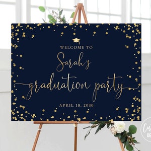 Custom design, Navy blue Gold Graduation Party Welcome Sign, Grad Party Sign, Minimal Graduation Decorations, Graduation Banner, Minimalist