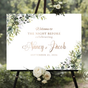 Custom Design, Greenery Rehearsal Dinner Welcome Sign, The Night Before Sign, Wedding Rehearsal Sign, Greenery, Eucalyptus, Herbal, HEB-22A
