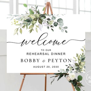 Custom Design, Greenery Rehearsal Dinner Welcome Sign, The Night Before Sign, Wedding Rehearsal Sign, Greenery, Eucalyptus, Herbal, HEB-22A