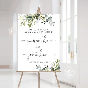 Custom Design, Greenery Rehearsal Dinner Welcome Sign, The Night Before Sign, Wedding Rehearsal Sign, Greenery, Eucalyptus, Herbal, HEB-22A