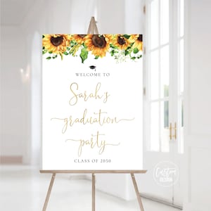 Letrero de bienvenida para fiesta de graduación con girasoles, letrero para fiesta de graduación, decoraciones de graduación con girasoles, pancarta de graduación con girasoles, SFL-A